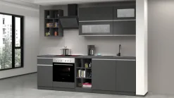 Cucina lineare moderna con maniglie a incasso in allumino Luis in finitura Antracite Opaco e Ardesia