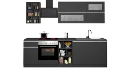 Cucina lineare moderna con maniglie a incasso in allumino Luis in finitura Antracite Opaco e Ardesia