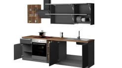 Cucina lineare moderna con maniglie a incasso in allumino Luis in finitura Antracite Opaco e Rovere