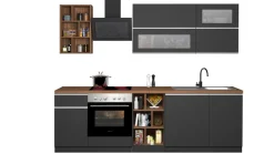 Cucina lineare moderna con maniglie a incasso in allumino Luis in finitura Antracite Opaco e Rovere