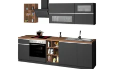 Cucina lineare moderna con maniglie a incasso in allumino Luis in finitura Antracite Opaco e Rovere