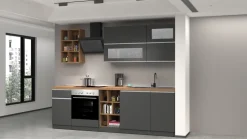 Cucina lineare moderna con maniglie a incasso in allumino Luis in finitura Antracite Opaco e Rovere