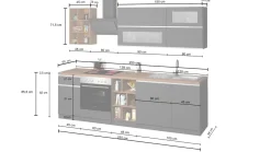Cucina lineare moderna con maniglie a incasso in allumino Luis in finitura Bianco Lucido e Ardesia