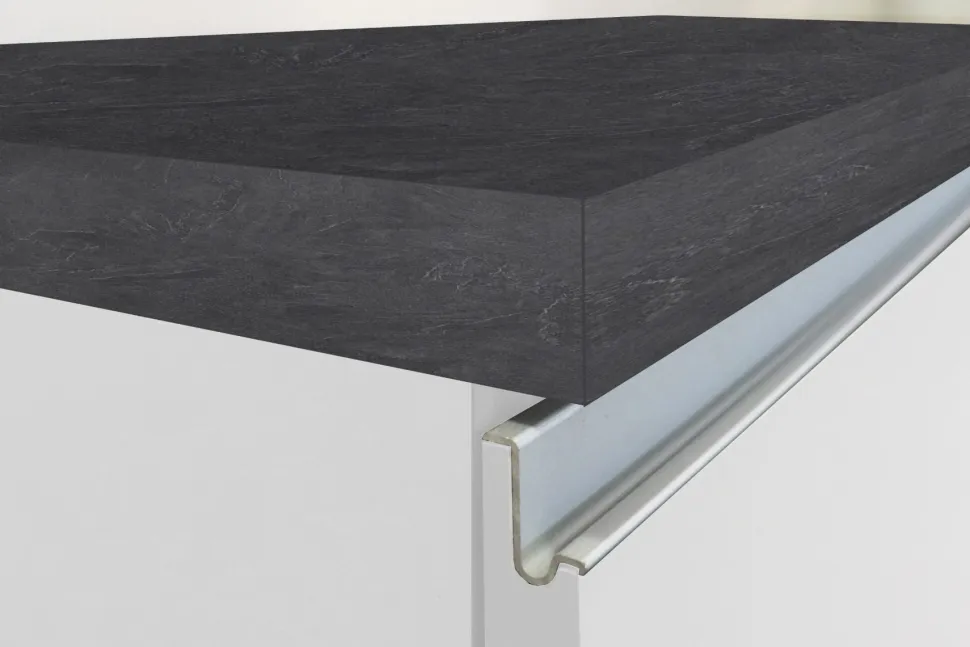 Cucina lineare moderna con maniglie a incasso in allumino Luis in finitura Bianco Lucido e Ardesia