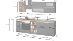 Cucina lineare moderna con maniglie a incasso in allumino Luis in finitura Bianco Lucido e Rovere