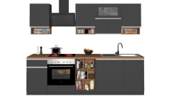 Cucina lineare moderna con maniglie a incasso in allumino Sendy in finitura Antracite Opaco e Rovere