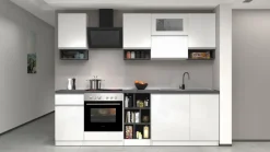 Cucina lineare moderna con maniglie a incasso in allumino Sendy in finitura Bianco Lucido e Ardesia