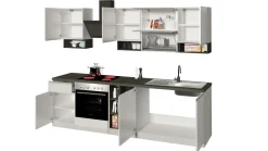 Cucina lineare moderna con maniglie a incasso in allumino Sendy in finitura Bianco Lucido e Ardesia