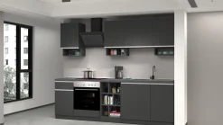 Cucina lineare moderna con maniglie a incasso in allumino Zenit in finitura Antracite Opaco e Ardesia