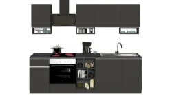Cucina lineare moderna con maniglie a incasso in allumino Zenit in finitura Antracite Opaco e Ardesia