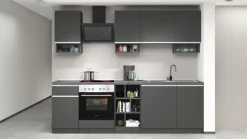 Cucina lineare moderna con maniglie a incasso in allumino Zenit in finitura Antracite Opaco e Ardesia
