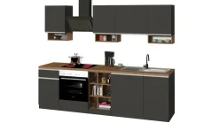 Cucina lineare moderna con maniglie a incasso in allumino Zenit in finitura Antracite Opaco e Rovere