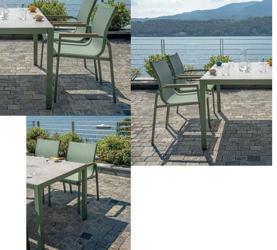 Dining Set Tarquinia da esterno 4 Posti in Ferro, Textilene e Vetroceramica in 2 colori