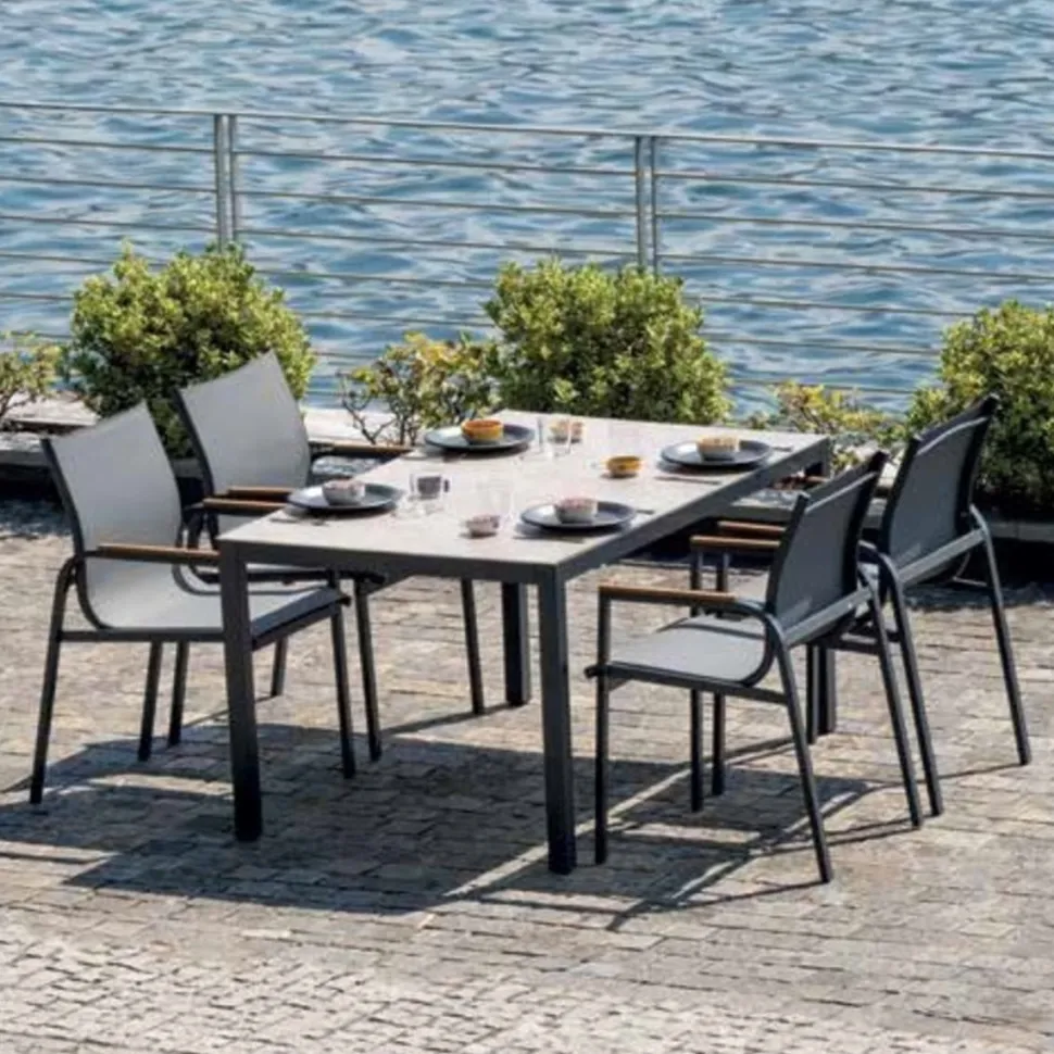 Dining Set Tarquinia da esterno 4 Posti in Ferro, Textilene e Vetroceramica in 2 colori