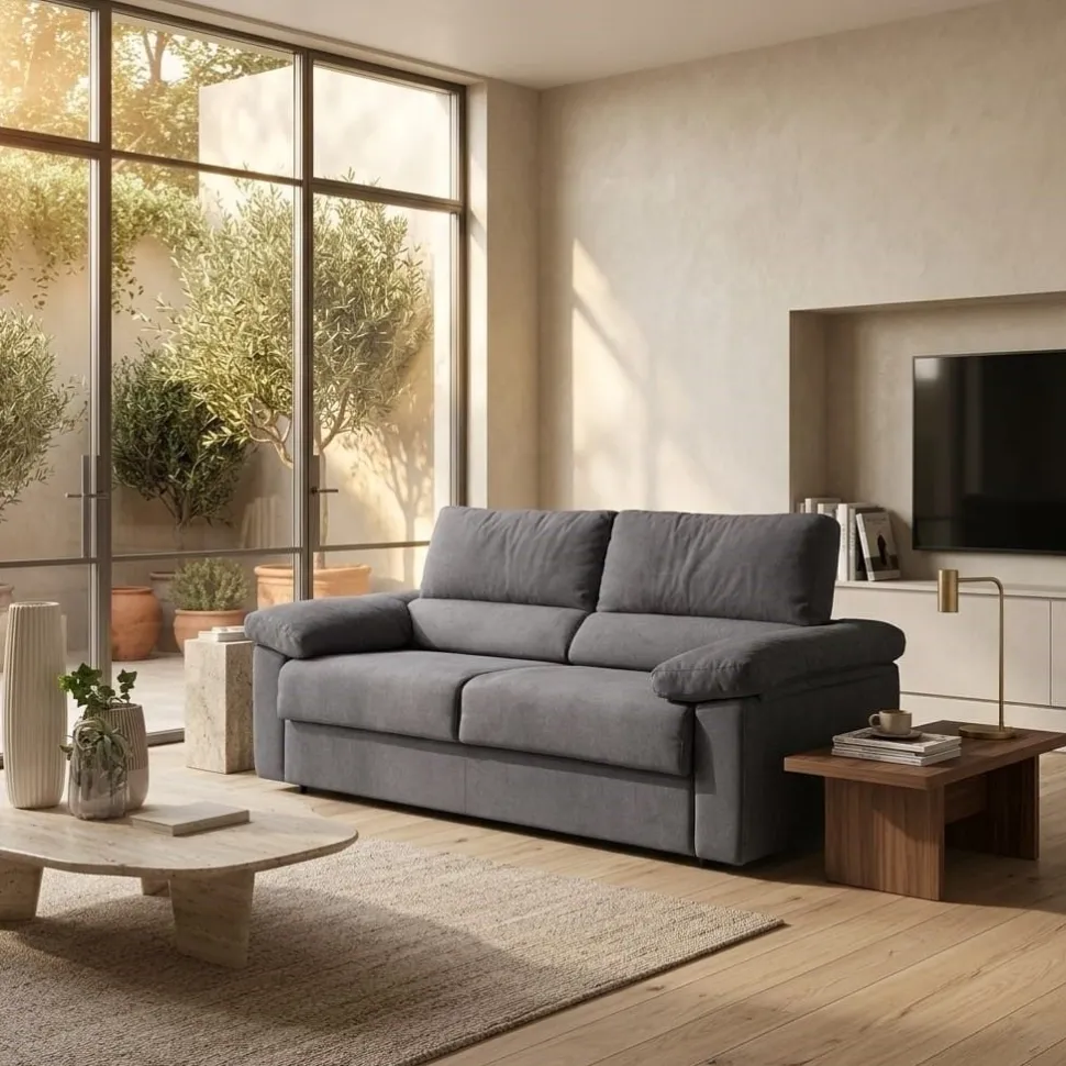 Divano CLIZIA trasformabile con materasso disponibile in diversi tessuti