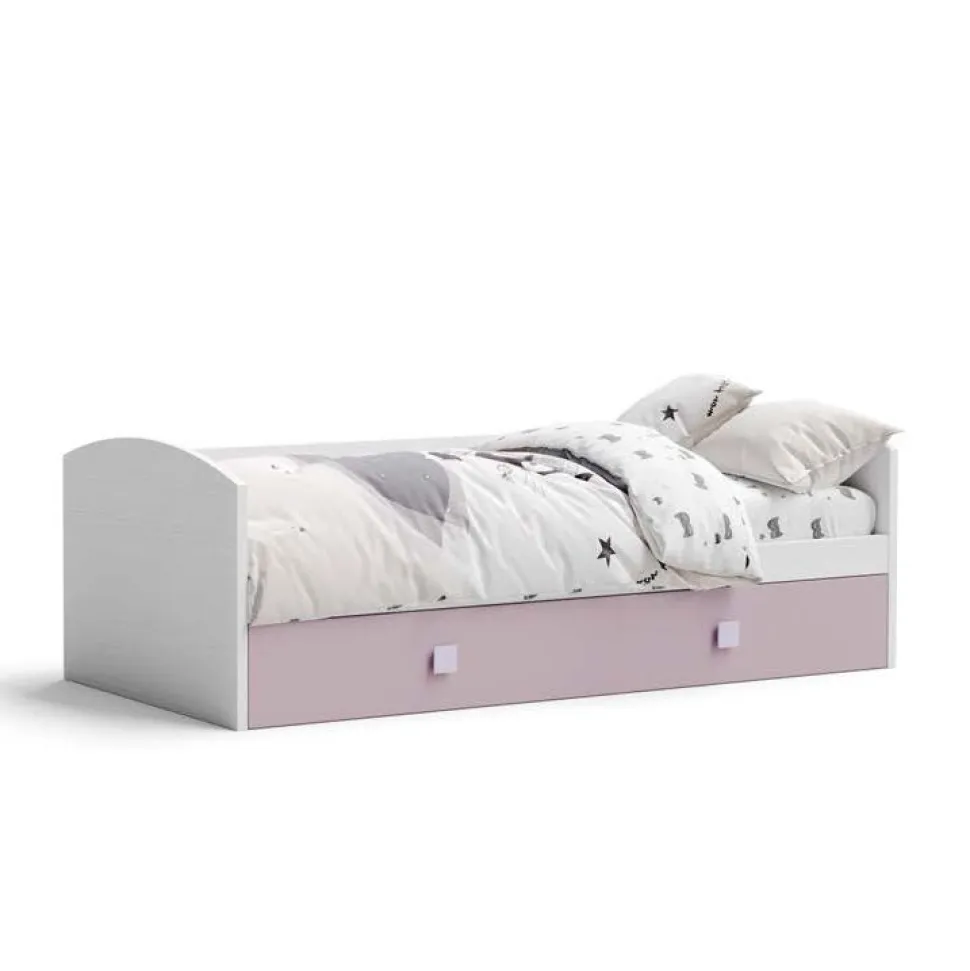 Divano letto ad estrazione Bato finitura Malva e Bianco Frassino