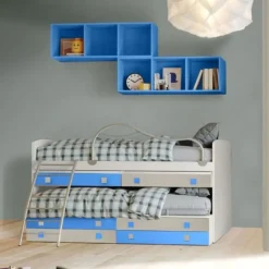 Divano letto con scrittoi estraibili 2 posti letto Smart linea Fly finitura Nuvola Frassino, Avio e Calce