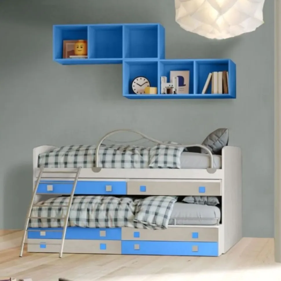 Divano letto con scrittoi estraibili 2 posti letto Smart linea Fly finitura Nuvola Frassino, Avio e Calce