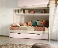 Divano letto singolo con cassettoni salvaspazio Olmo e Azzurro disponibile in vari colori
