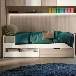 Divano Letto singolo con cassettoni e vano a giorno Grigio cenere disponibile in vari colori