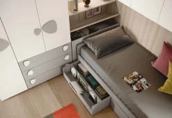 Divano Letto singolo con cassettoni e vano a giorno Grigio cenere disponibile in vari colori