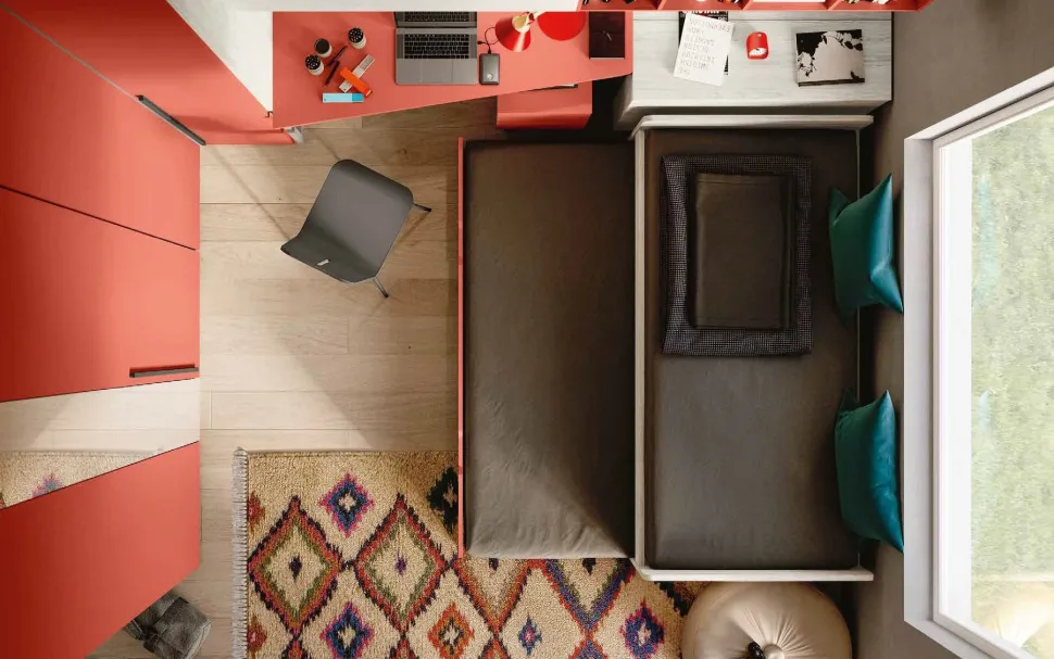 Divano Letto singolo con rete estraibile salvaspazio Bianco e Olmo natura disponibile in vari colori
