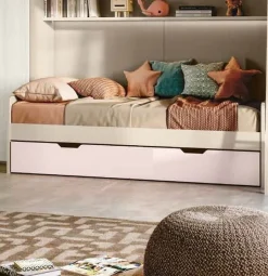 Divano Letto singolo con rete estraibile salvaspazio Bianco e Olmo natura disponibile in vari colori