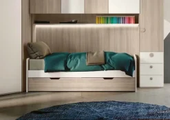 Divano Letto singolo con rete estraibile salvaspazio Bianco e Olmo natura disponibile in vari colori