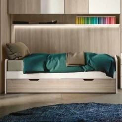 Divano Letto singolo con rete estraibile salvaspazio Bianco e Olmo natura disponibile in vari colori