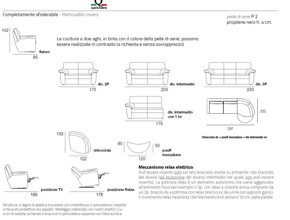 Divano Moderno Imbottito Dali (Sfoderabile, Antimacchia e Componibile)