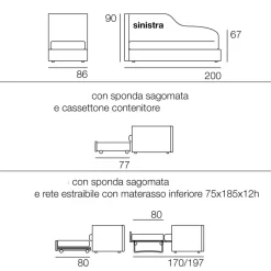 Divano PAOLINA trasformabile con materasso disponibile in diversi tessuti