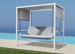 Dondolo Gazebo 3 posti Reclinabile in Alluminio Bianco e Cuscini Olefin Grigio Chiaro