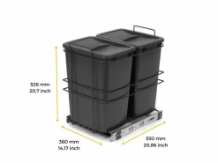 Doppia pattumiera estraibile con apertura manuale per il montaggio sul fondo dei cassetti Recycle 2x35lt