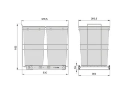 Doppia pattumiera estraibile con apertura manuale per il montaggio sul fondo dei cassetti Recycle 2x35lt