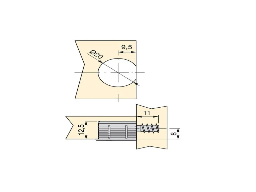 Eccentrici diametro 20 mm e tiranti diametro 6 mm o 8 mm per il montaggio di scaffali