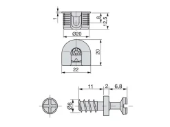 Eccentrici diametro 20 mm e tiranti diametro 6 mm o 8 mm per il montaggio di scaffali