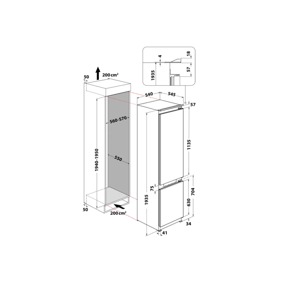 Frigorifero combinato da incasso Whirlpool WHC20T593P