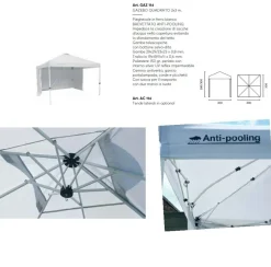 Gazebo Pieghevole 3x3 m sistema brevettato Anti-Pooling protezione UV Silver