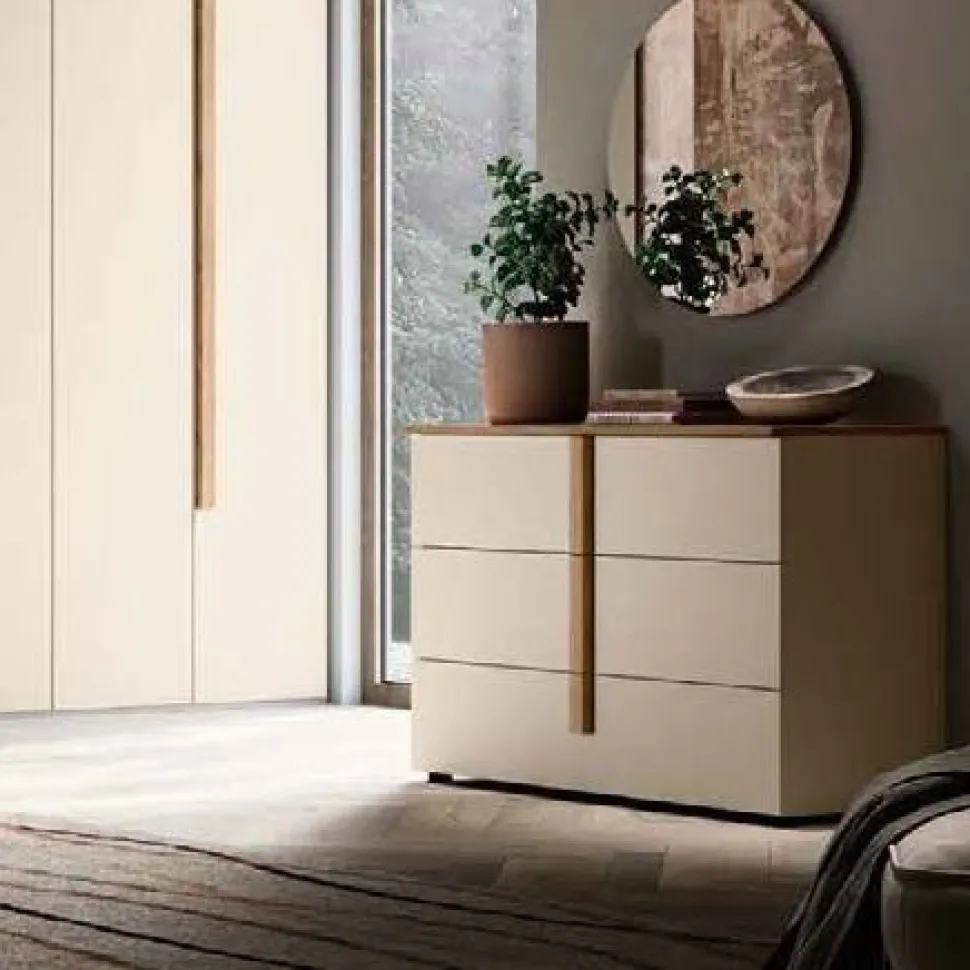 Gruppo notte moderno con maniglia in MDF rivestito Vertigo disponibile in vari colori