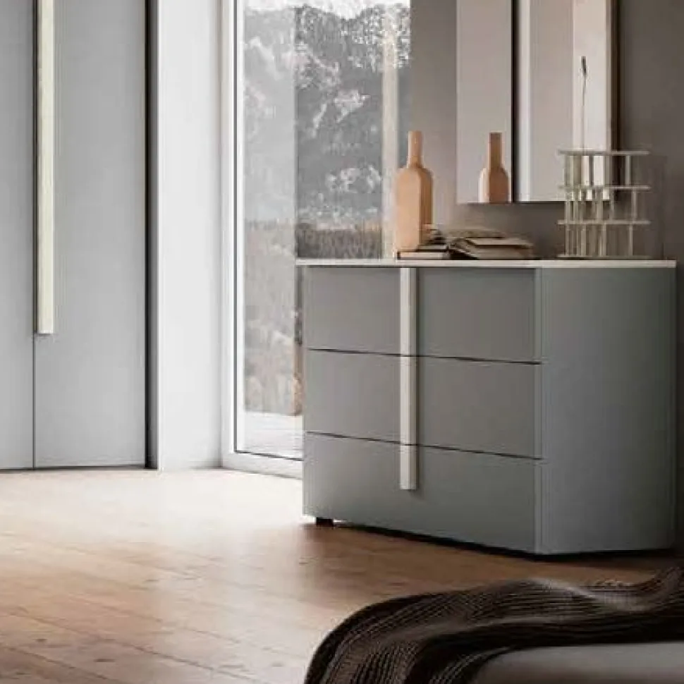 Gruppo notte moderno con maniglia in MDF rivestito Vertigo disponibile in vari colori