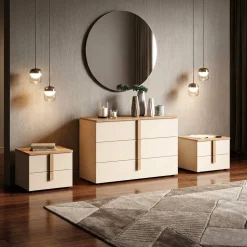Gruppo notte moderno con maniglia in MDF rivestito Vertigo disponibile in vari colori