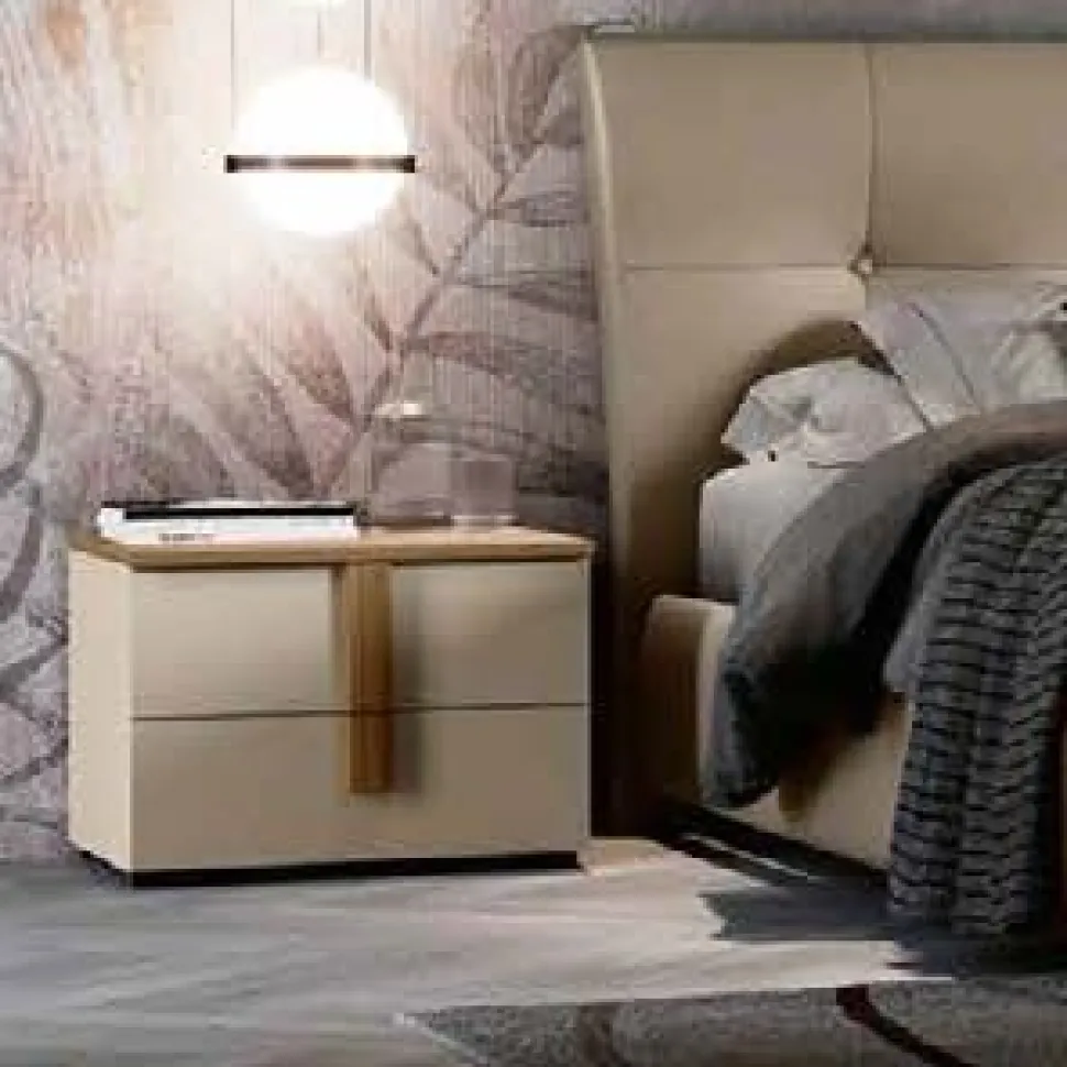 Gruppo notte moderno con maniglia in MDF rivestito Vertigo disponibile in vari colori
