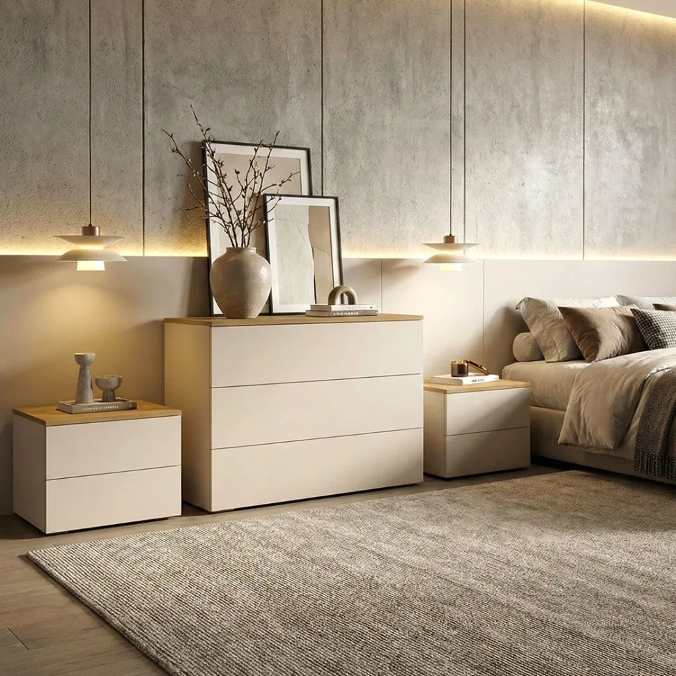 Gruppo notte moderno senza maniglie Mary disponibile in vari colori