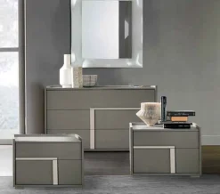 Gruppo Notte Tory (Comò e Comodini) - Linea Domino in Grigio Londra e Cachemire personalizzabili
