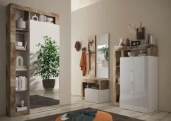 Guardaroba un anta battente a specchio linea Frame in finitura Bianco Lucido e Pero