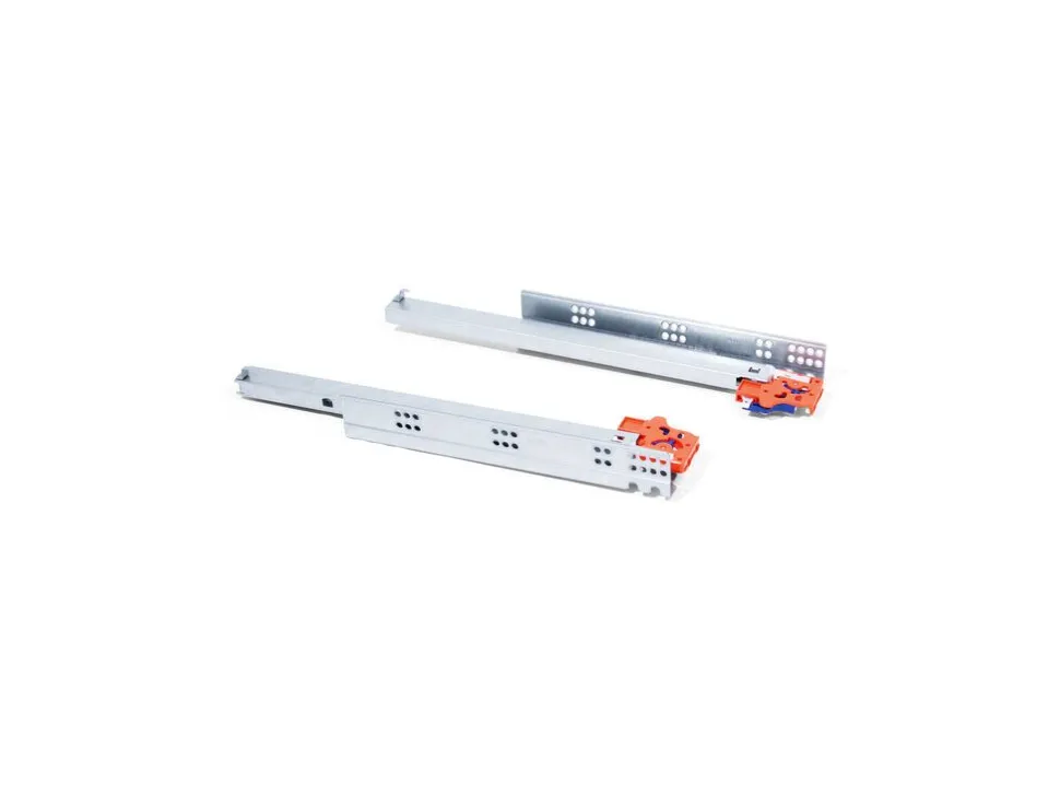 Guide a scomparsa Slippe per cassetti ad estrazione totale con chiusura soft e aggancio, 440, Zincato bianco