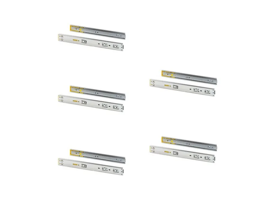 Guide per cassetti, a sfera, altezza 45 mm, profondità 300 mm, estrazione totale, push, chiusura soft, Zincato bianco