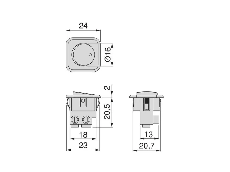 Interruttori da incasso manuali D21x21 disponibile in 3 colori