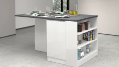 Isola centrale da cucina 2 ante e vani a giorno in finitura Bianco Lucido e Ardesia