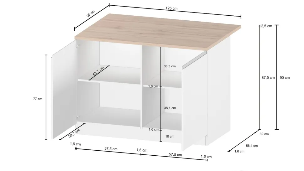 Isola centrale da cucina 2 ante in finitura Bianco Lucido e Ardesia